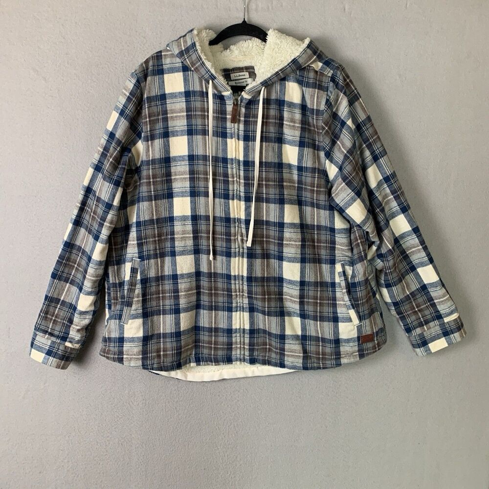 LL Bean Hoodie Women XL Scotch Plaid Flannel Regular Fit Sherpa Lined Granola